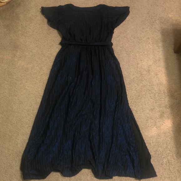 ModCloth Your Time to Shine Surplice Maxi Dress Flutter Sleeves Blue Black - Picture 8 of 10